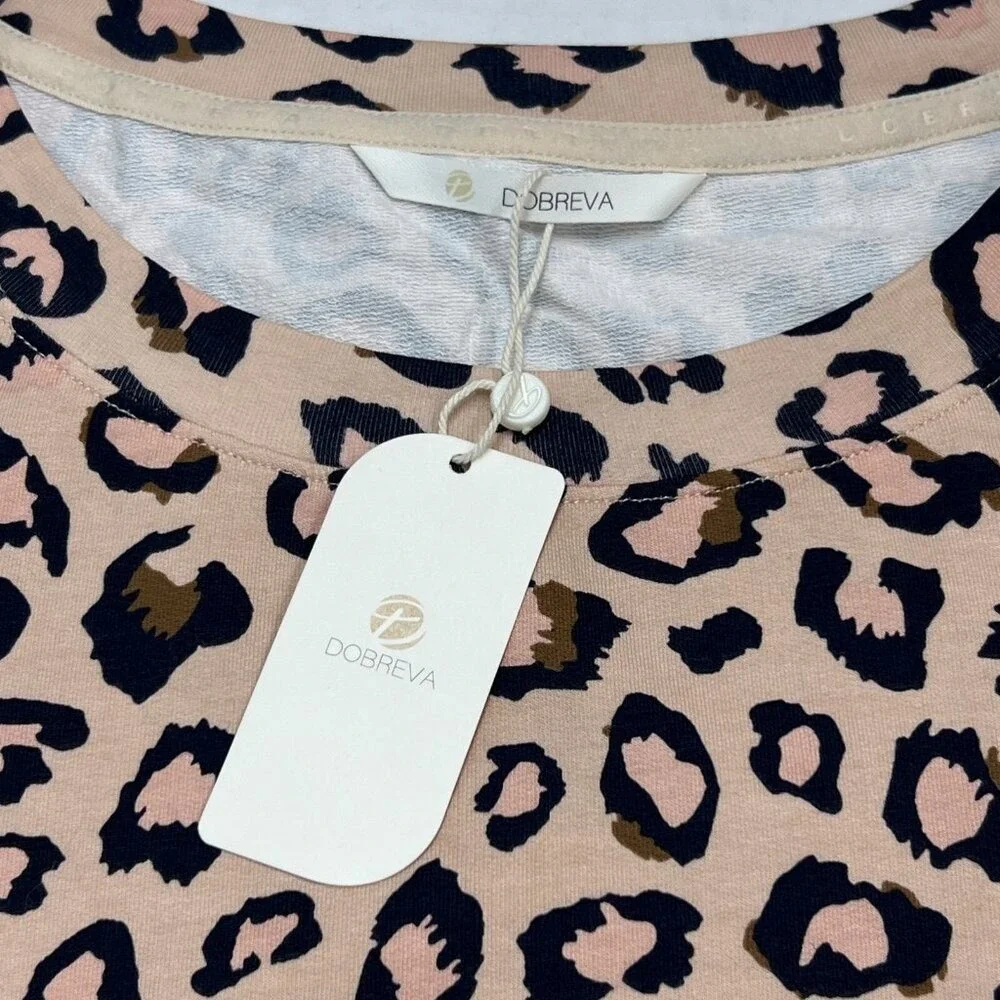 Dobreva Pajamas Set Pink Leopard Animal Print Modal Blend Size XL Lounge Cozy‎